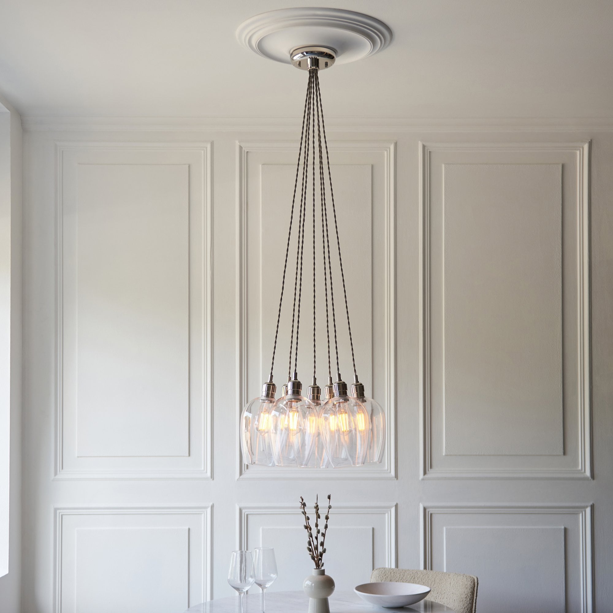 120643 7 Light Pendant Bright Nickel Plate & Clear Glass