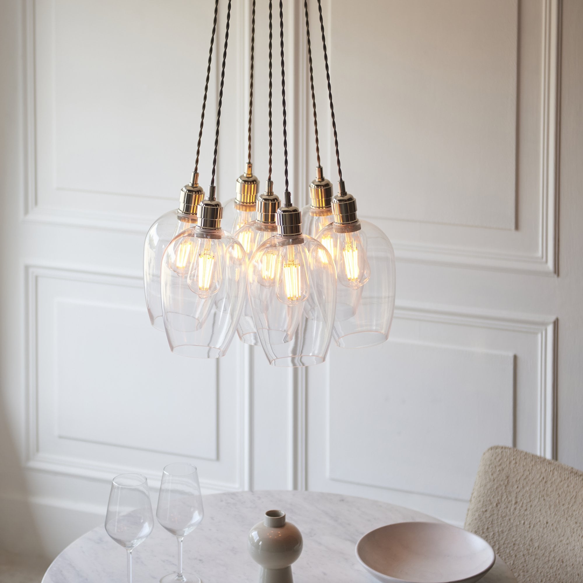 120643 7 Light Pendant Bright Nickel Plate & Clear Glass