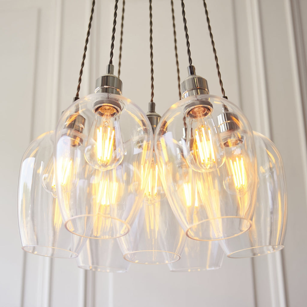 120643 7 Light Pendant Bright Nickel Plate & Clear Glass