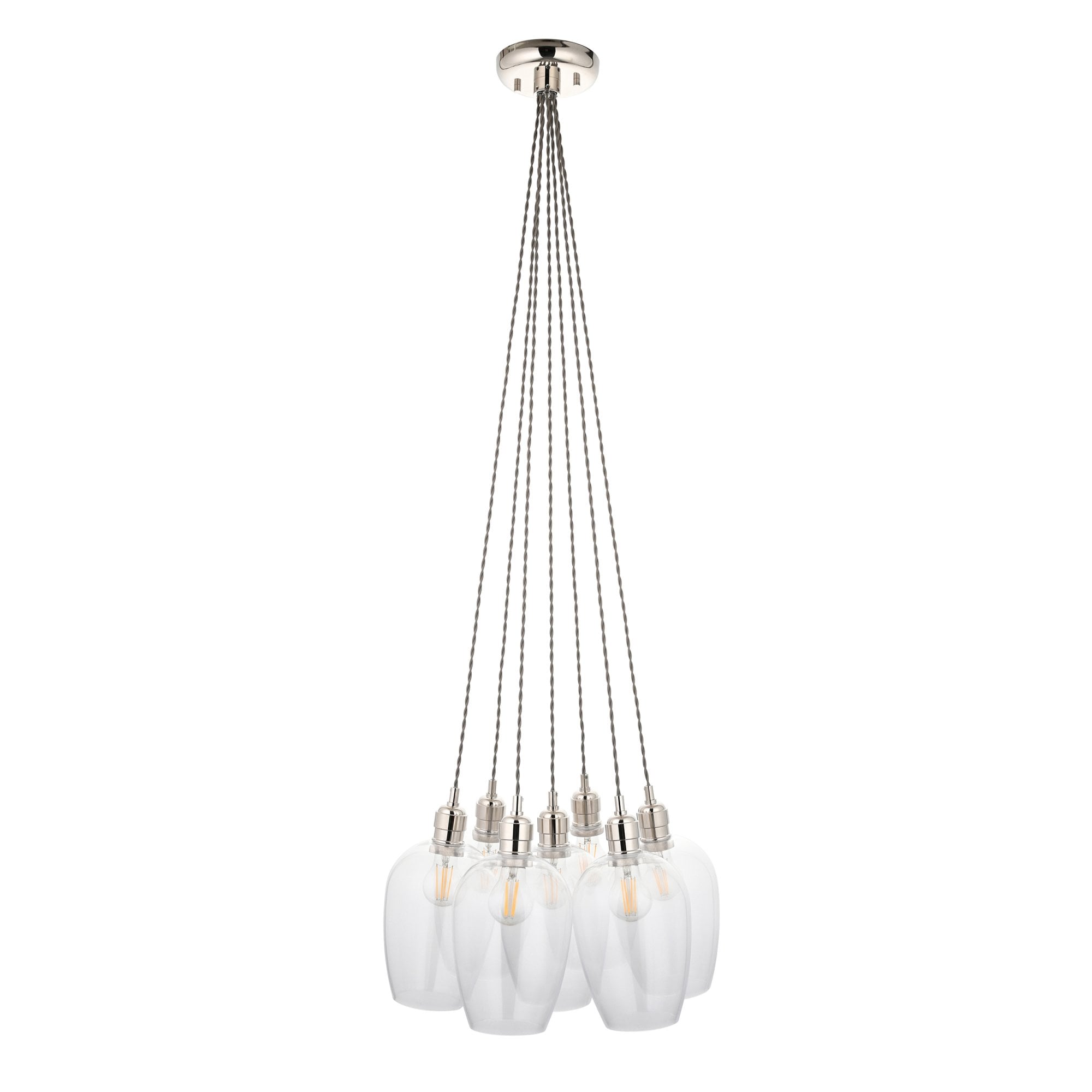 120643 7 Light Pendant Bright Nickel Plate & Clear Glass
