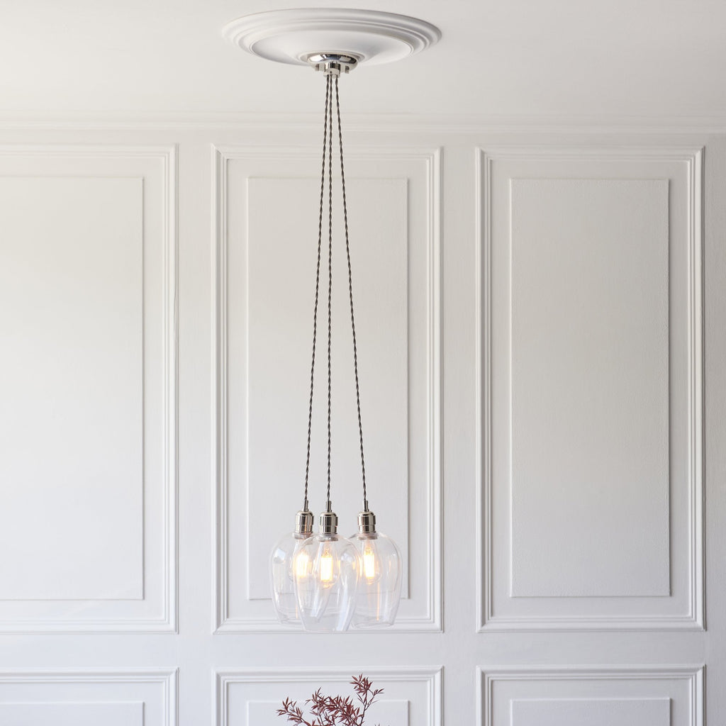 120644 3 Light Pendant Bright Nickel Plate & Clear Glass