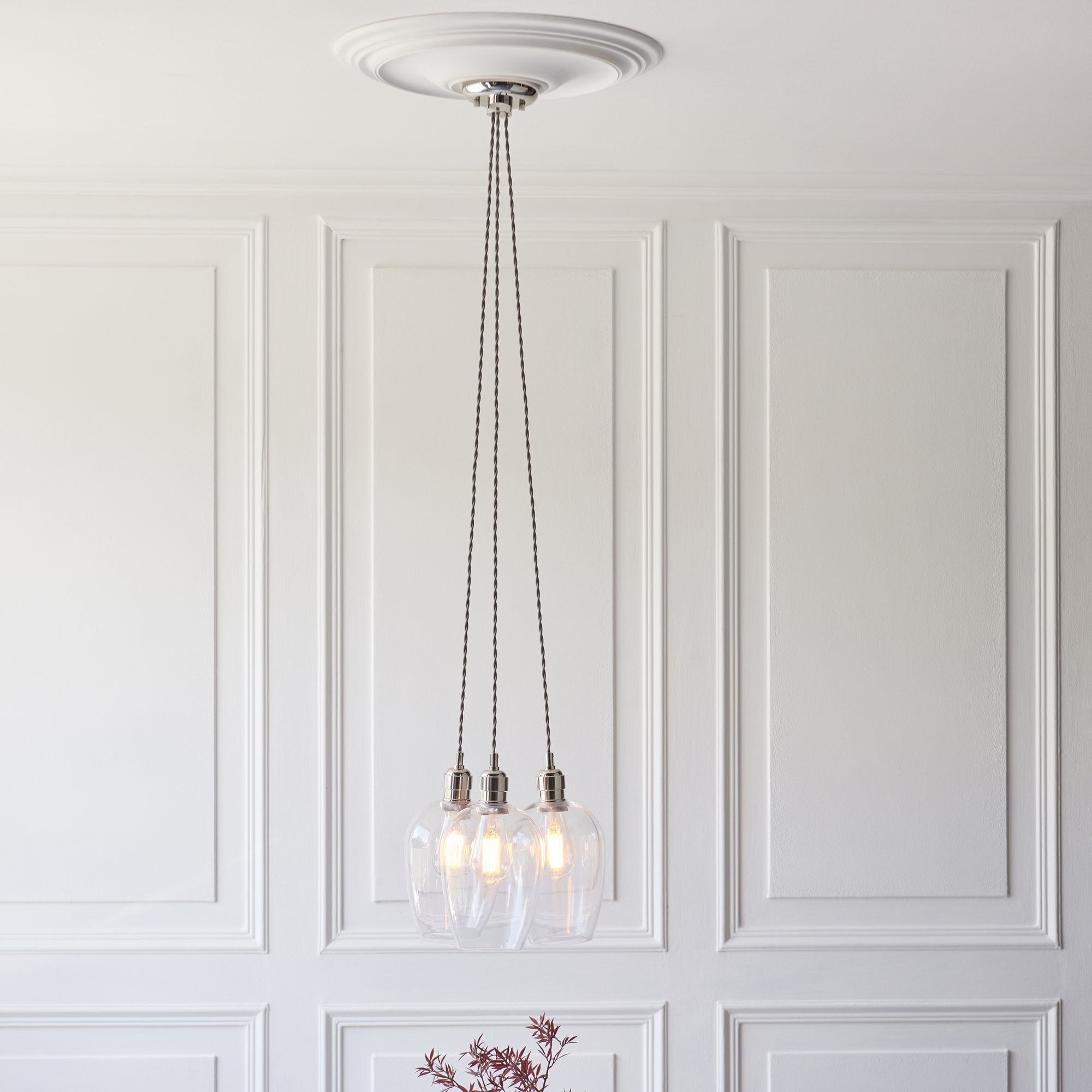 120644 3 Light Pendant Bright Nickel Plate & Clear Glass