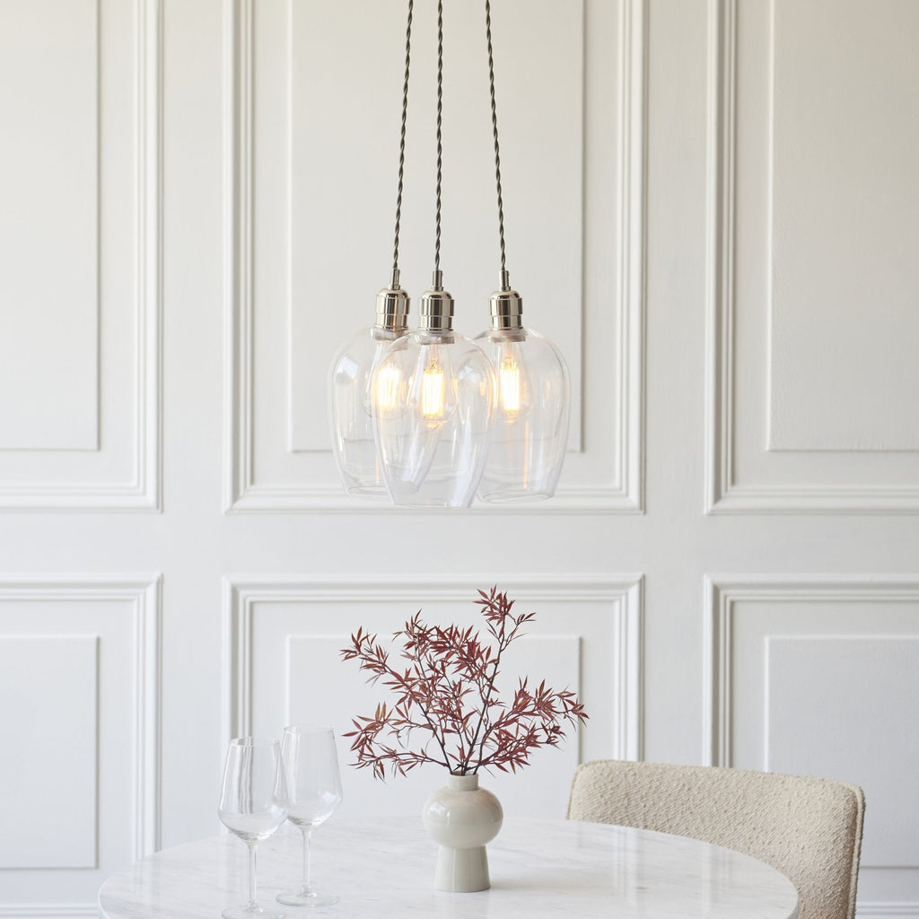 120644 3 Light Pendant Bright Nickel Plate & Clear Glass