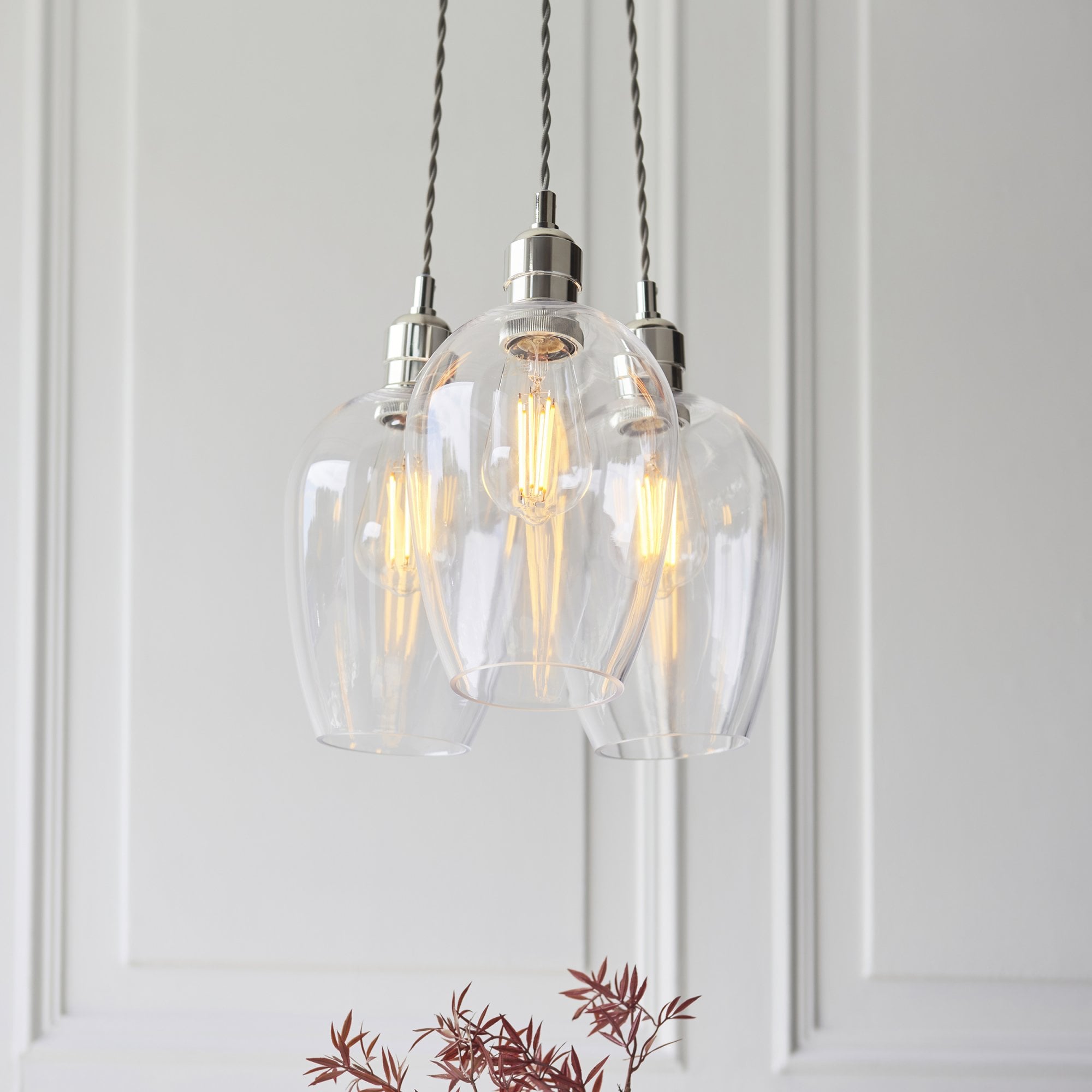 120644 3 Light Pendant Bright Nickel Plate & Clear Glass