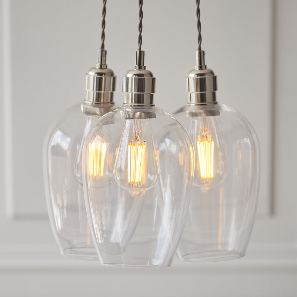 120644 3 Light Pendant Bright Nickel Plate & Clear Glass