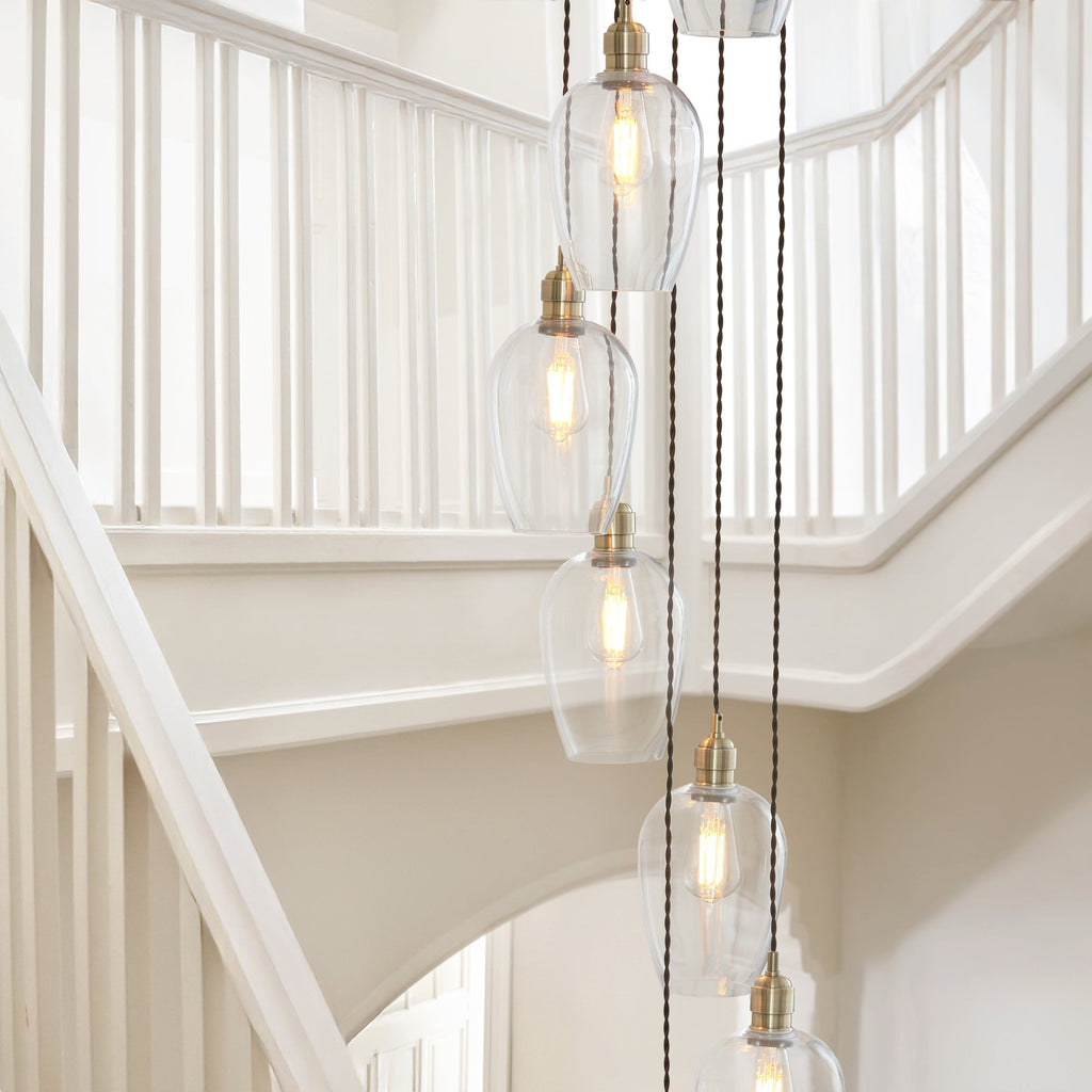 120645 13 Light Pendant Antique Brass Plate & Clear Glass