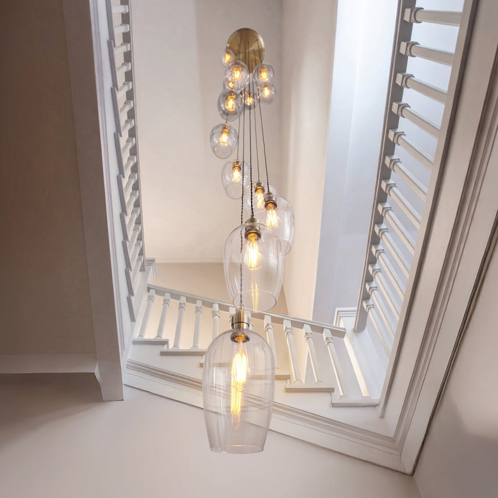 120645 13 Light Pendant Antique Brass Plate & Clear Glass