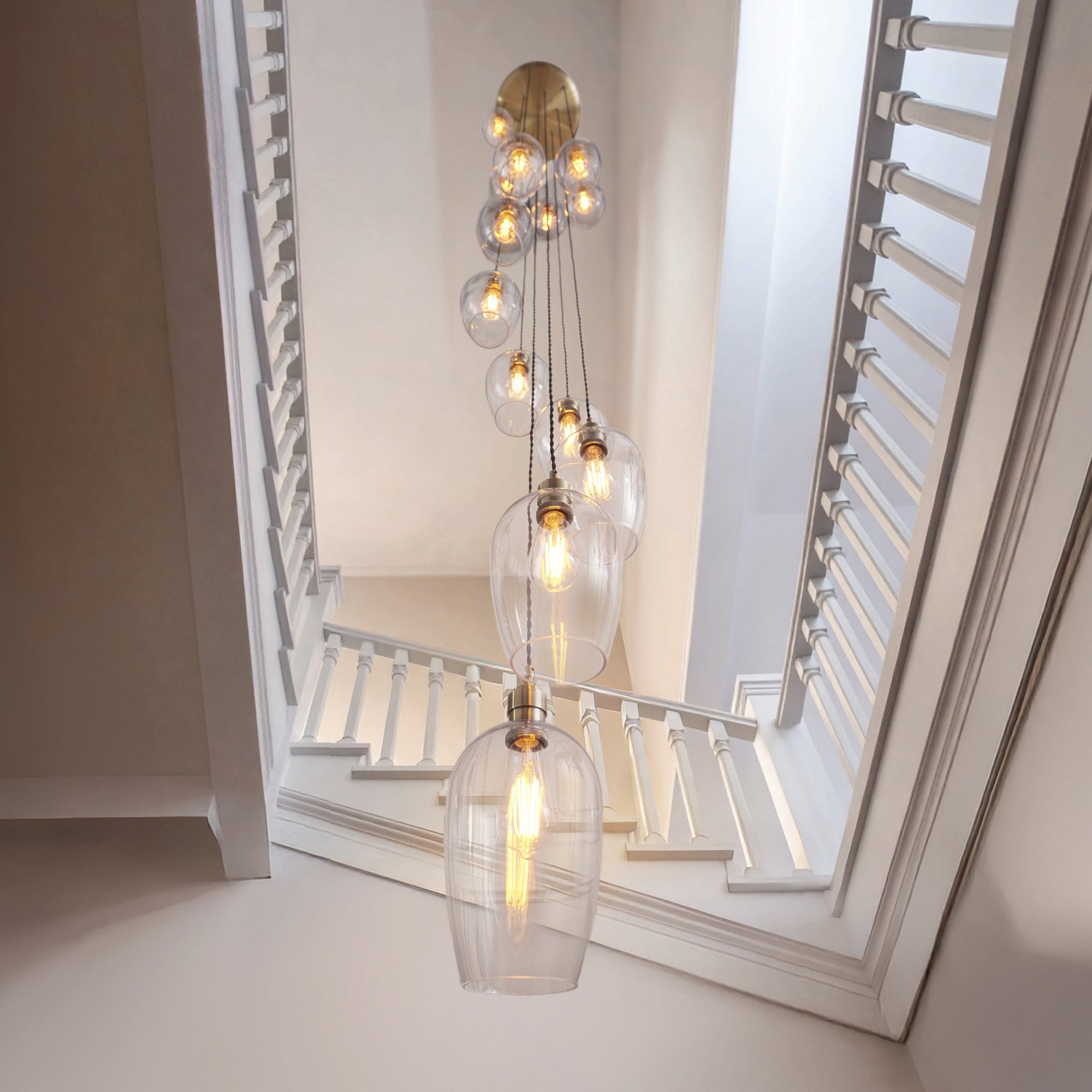 120645 13 Light Pendant Antique Brass Plate & Clear Glass