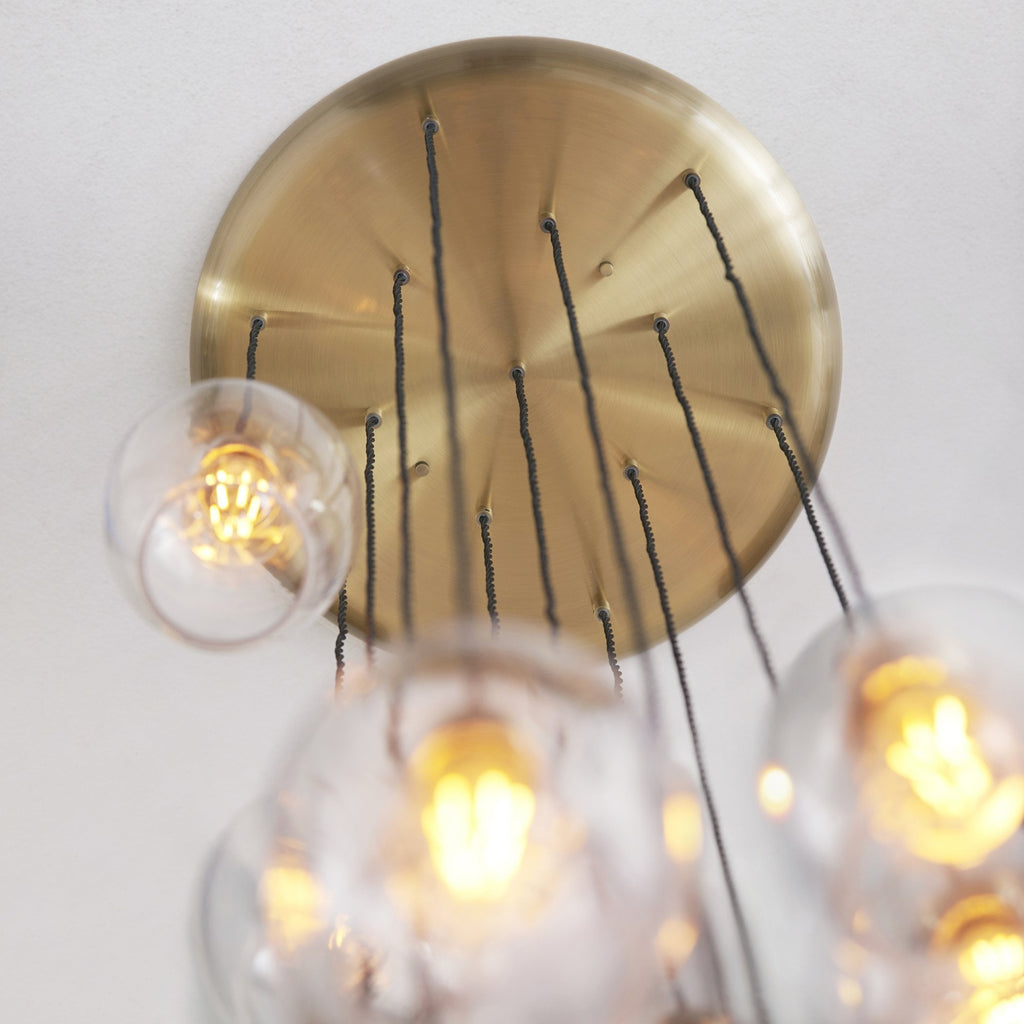 120645 13 Light Pendant Antique Brass Plate & Clear Glass