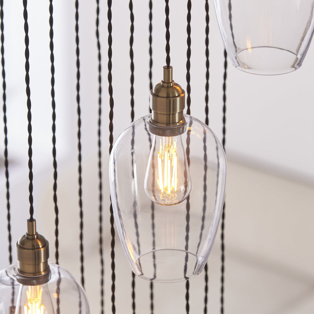 120645 13 Light Pendant Antique Brass Plate & Clear Glass