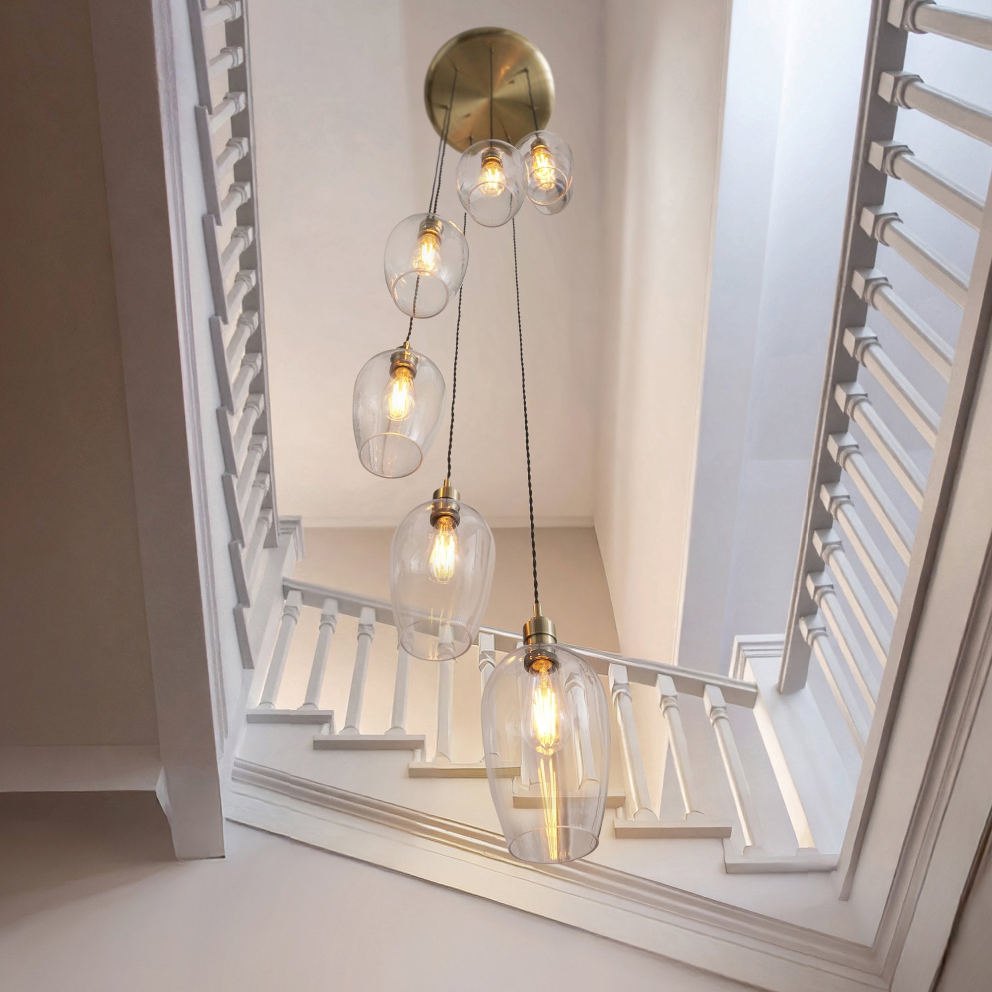 120646 7 Light Pendant Antique Brass Plate & Clear Glass