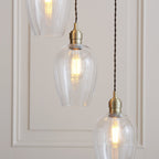 120646 7 Light Pendant Antique Brass Plate & Clear Glass