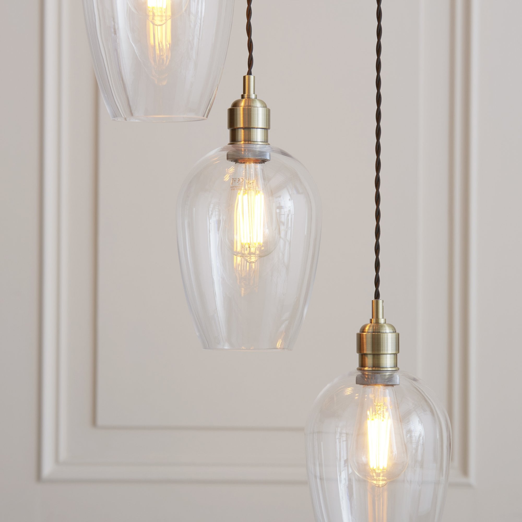 120646 7 Light Pendant Antique Brass Plate & Clear Glass