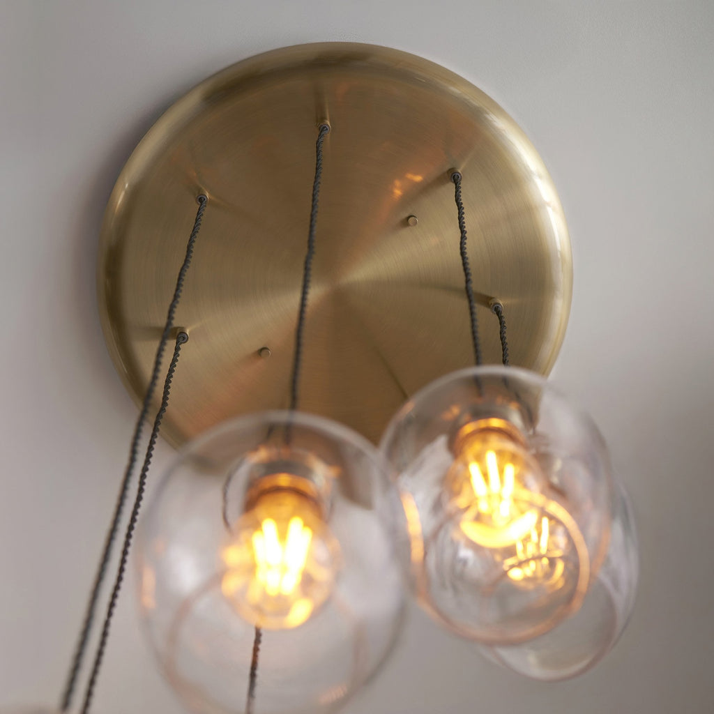 120646 7 Light Pendant Antique Brass Plate & Clear Glass