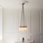 120647 7 Light Pendant Antique Brass Plate & Clear Glass