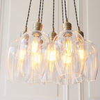 120647 7 Light Pendant Antique Brass Plate & Clear Glass