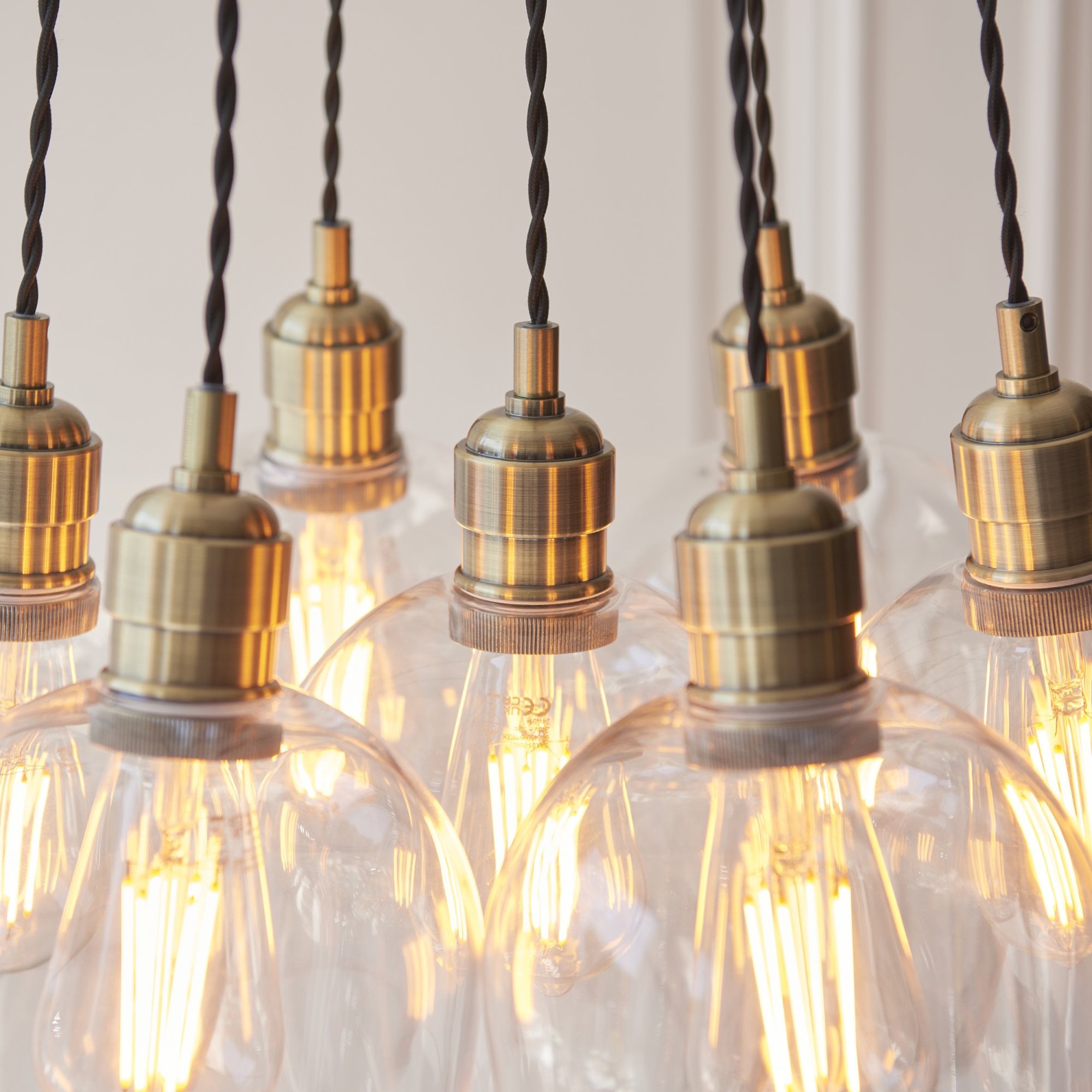 120647 7 Light Pendant Antique Brass Plate & Clear Glass