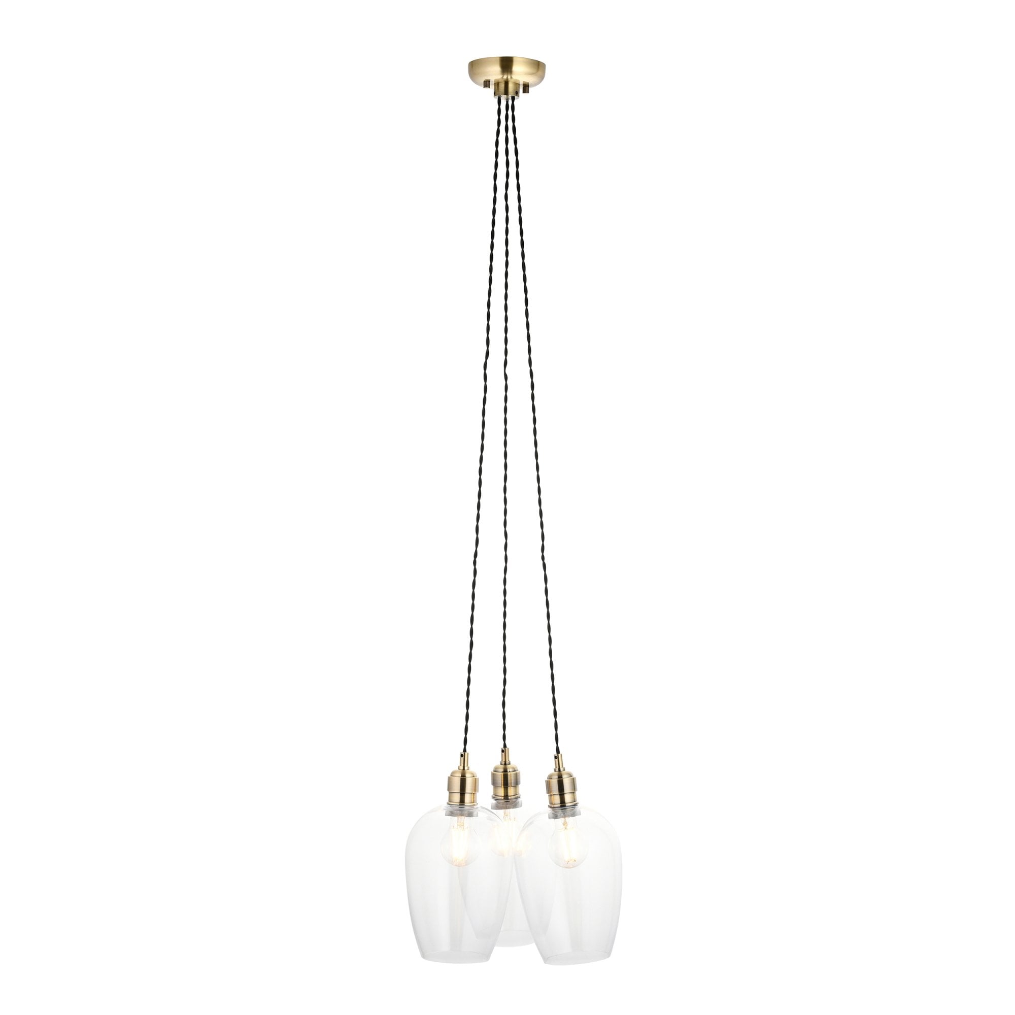 120648 3 Light Pendant Antique Brass Plate & Clear Glass