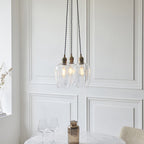 120648 3 Light Pendant Antique Brass Plate & Clear Glass
