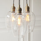 120648 3 Light Pendant Antique Brass Plate & Clear Glass