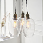 120648 3 Light Pendant Antique Brass Plate & Clear Glass