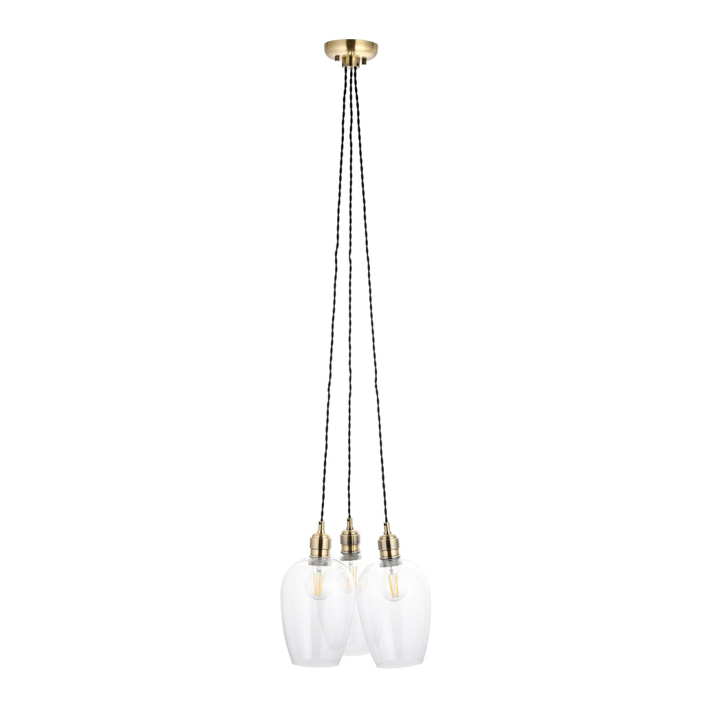 120648 3 Light Pendant Antique Brass Plate & Clear Glass