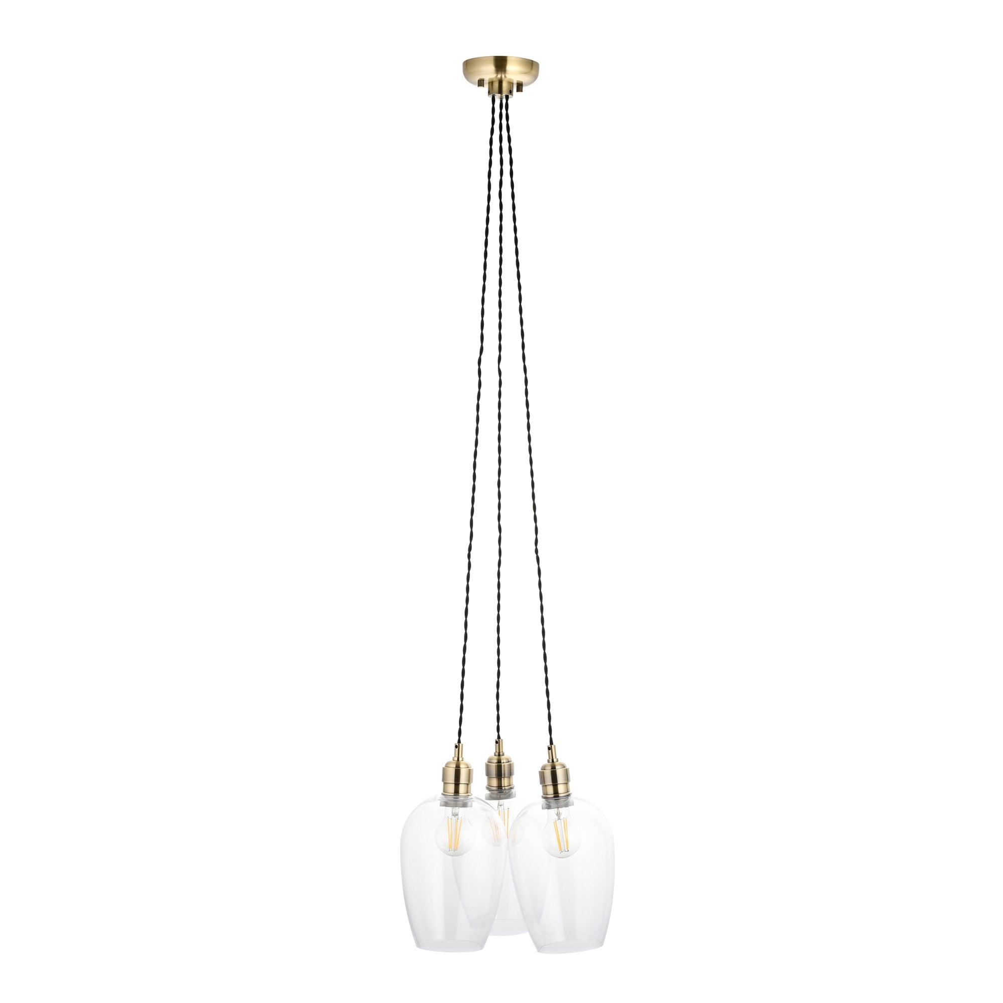 120648 3 Light Pendant Antique Brass Plate & Clear Glass