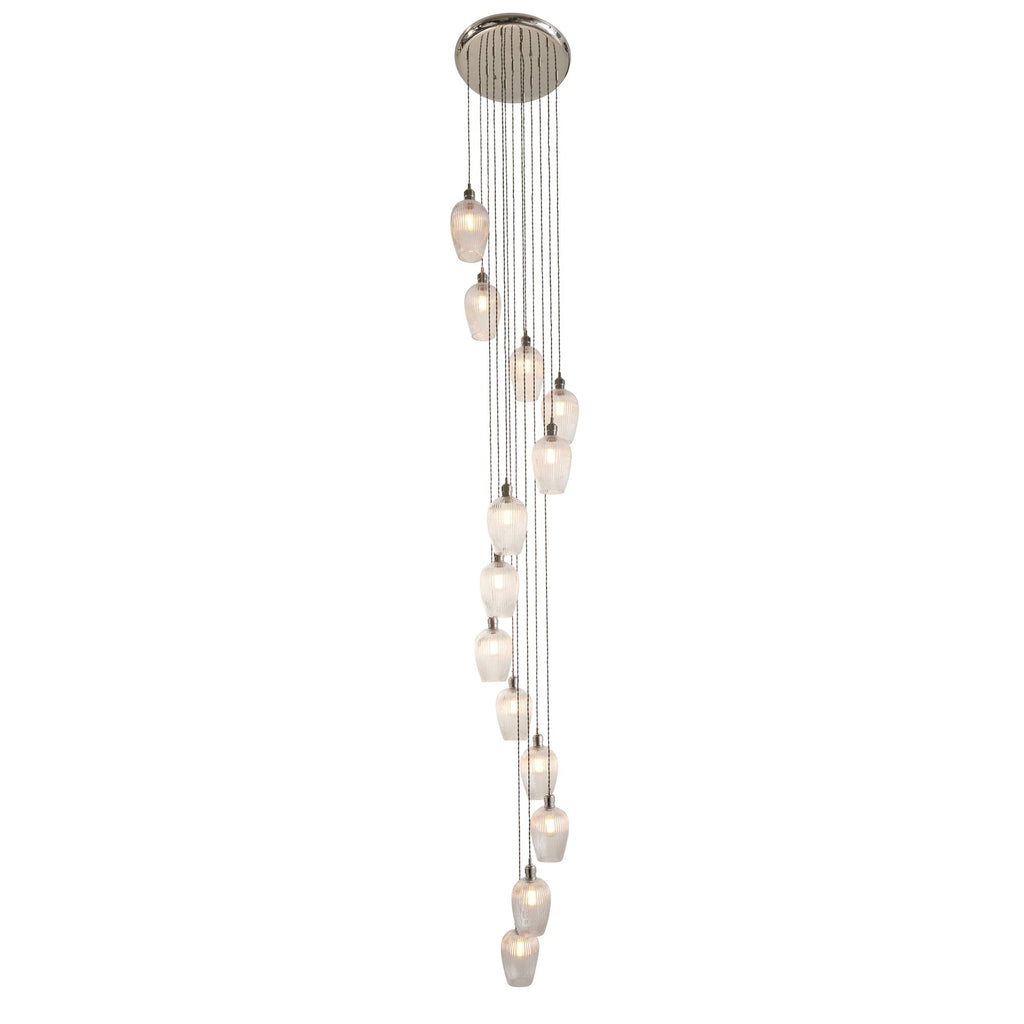 120649 13 Light Pendant Bright Nickel Plate & Clear Ribbed Glass