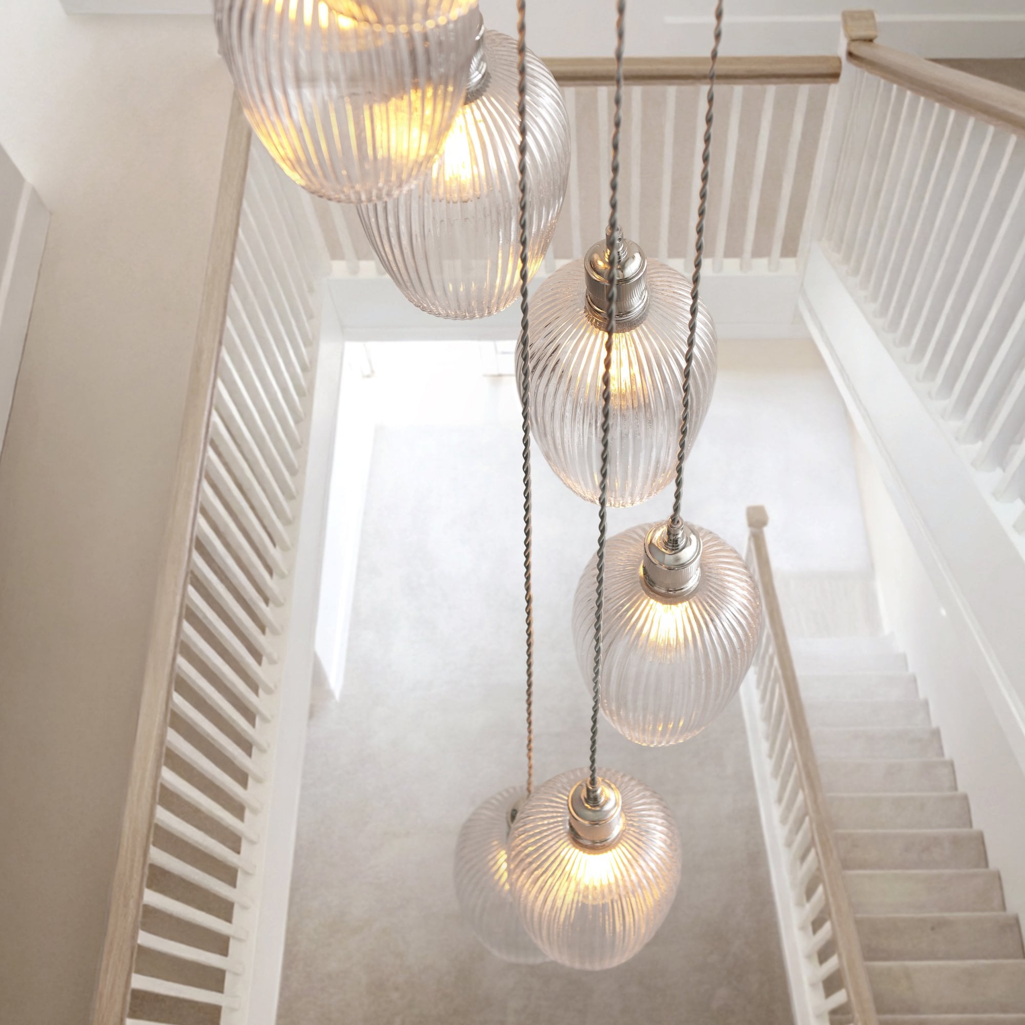 120649 13 Light Pendant Bright Nickel Plate & Clear Ribbed Glass