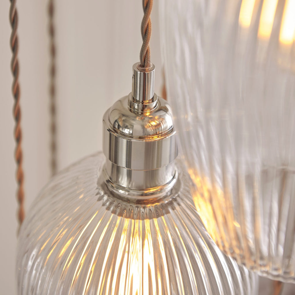 120649 13 Light Pendant Bright Nickel Plate & Clear Ribbed Glass