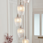 120649 13 Light Pendant Bright Nickel Plate & Clear Ribbed Glass