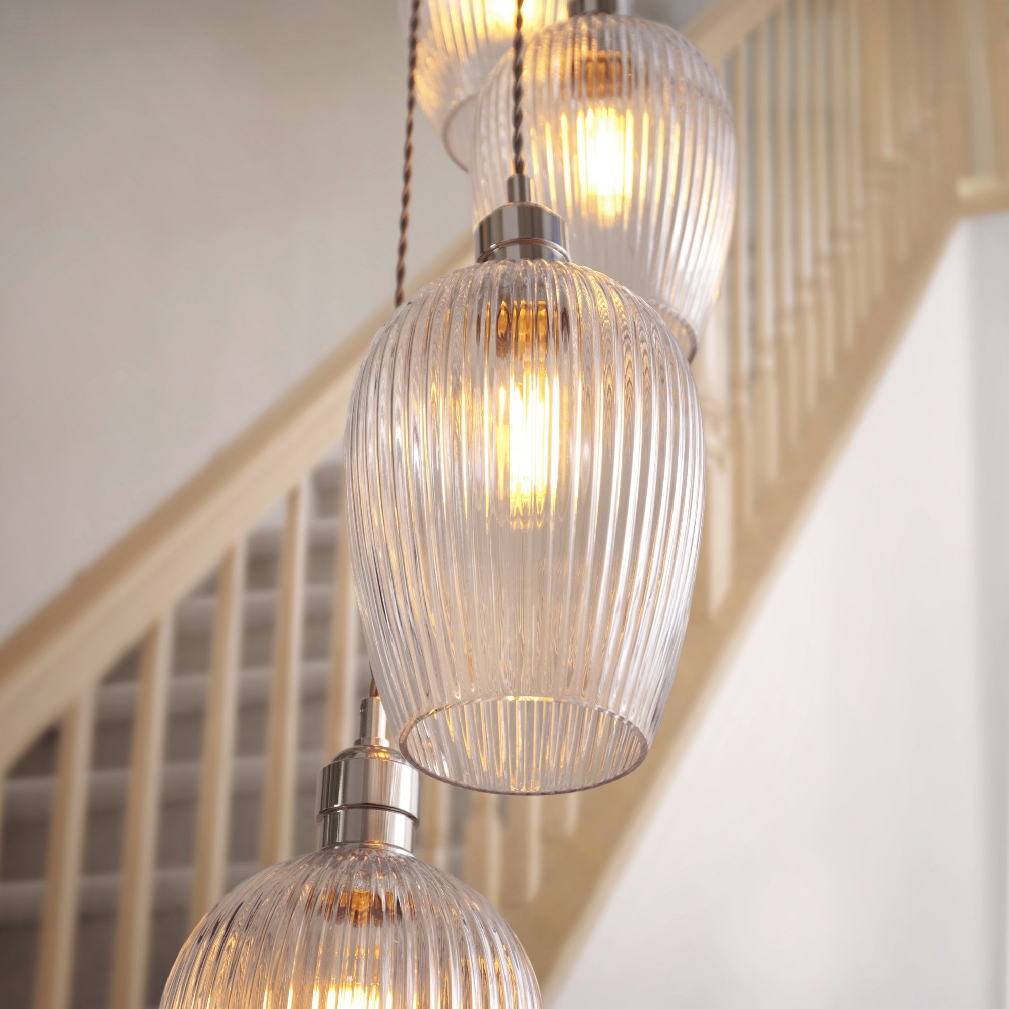 120649 13 Light Pendant Bright Nickel Plate & Clear Ribbed Glass