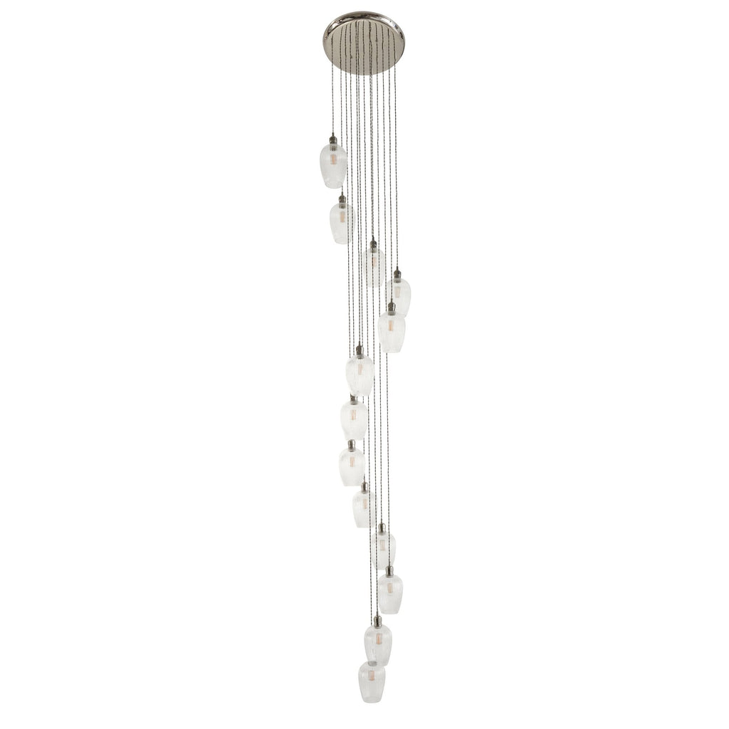 120649 13 Light Pendant Bright Nickel Plate & Clear Ribbed Glass