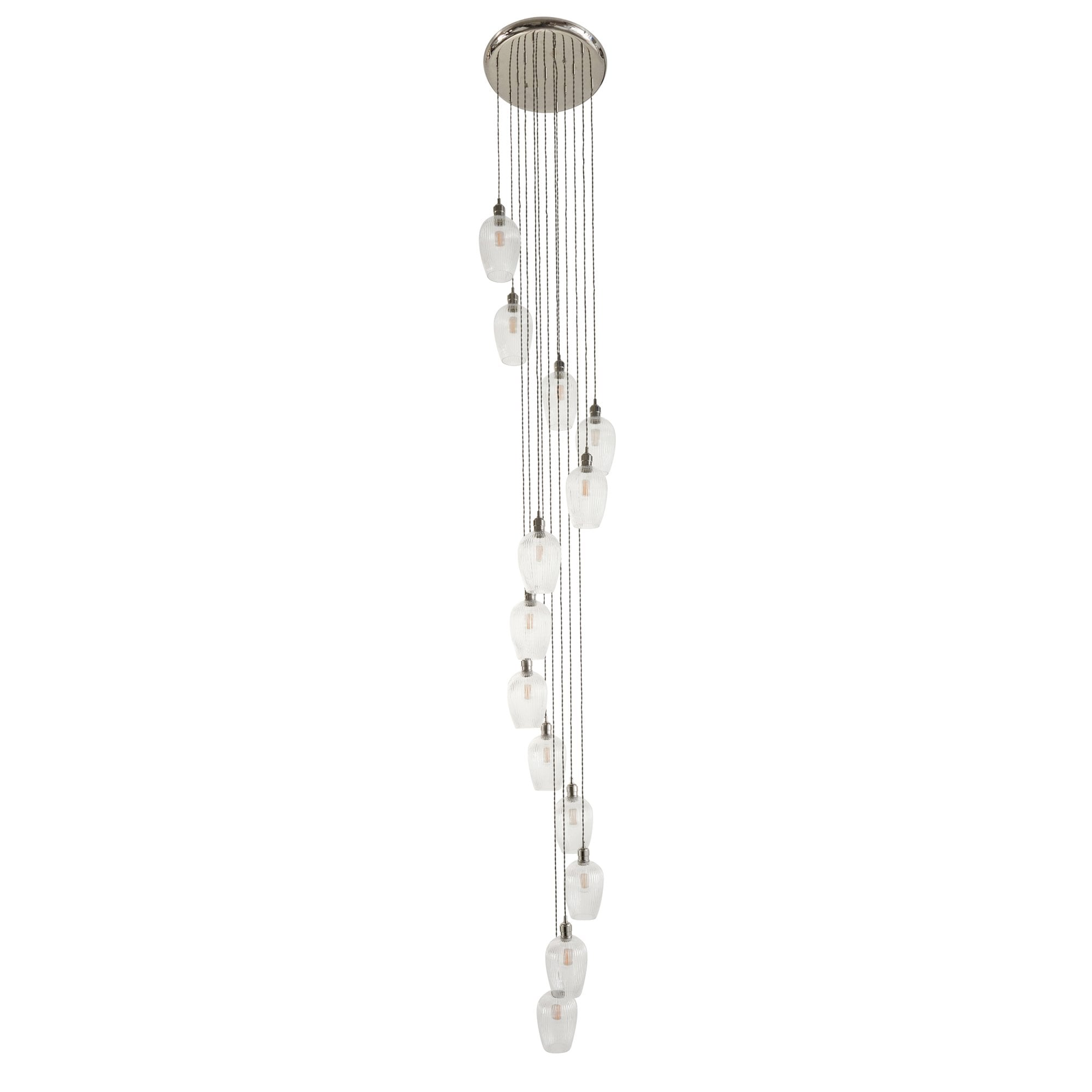 120649 13 Light Pendant Bright Nickel Plate & Clear Ribbed Glass