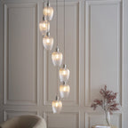 120650 7 Light Pendant Bright Nickel Plate & Clear Ribbed Glass