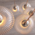 120650 7 Light Pendant Bright Nickel Plate & Clear Ribbed Glass