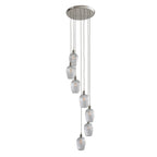 120650 7 Light Pendant Bright Nickel Plate & Clear Ribbed Glass