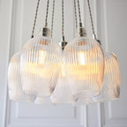 120651 7 Light Pendant Bright Nickel Plate & Clear Ribbed Glass