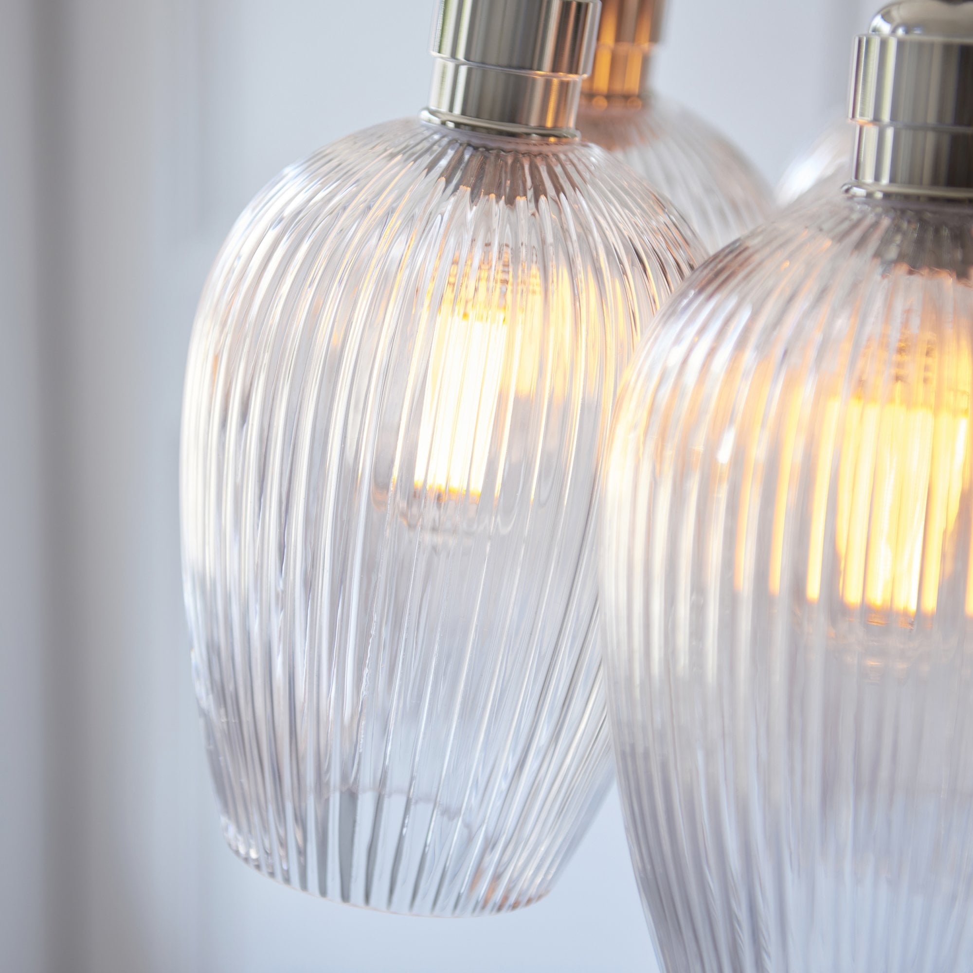 120651 7 Light Pendant Bright Nickel Plate & Clear Ribbed Glass