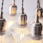 120651 7 Light Pendant Bright Nickel Plate & Clear Ribbed Glass