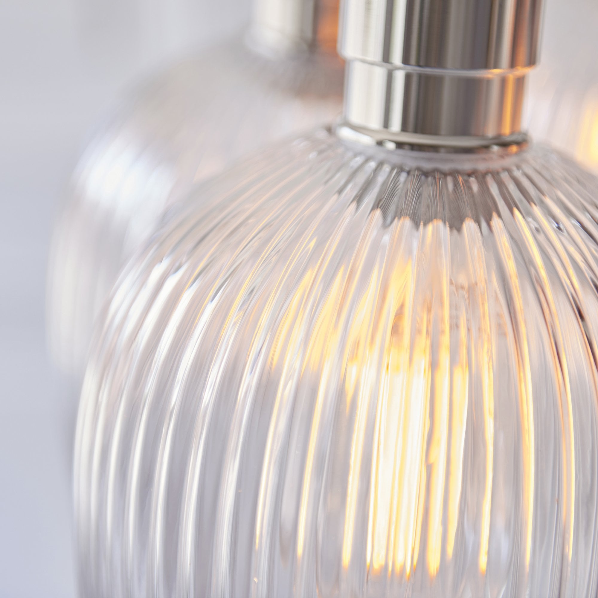 120651 7 Light Pendant Bright Nickel Plate & Clear Ribbed Glass