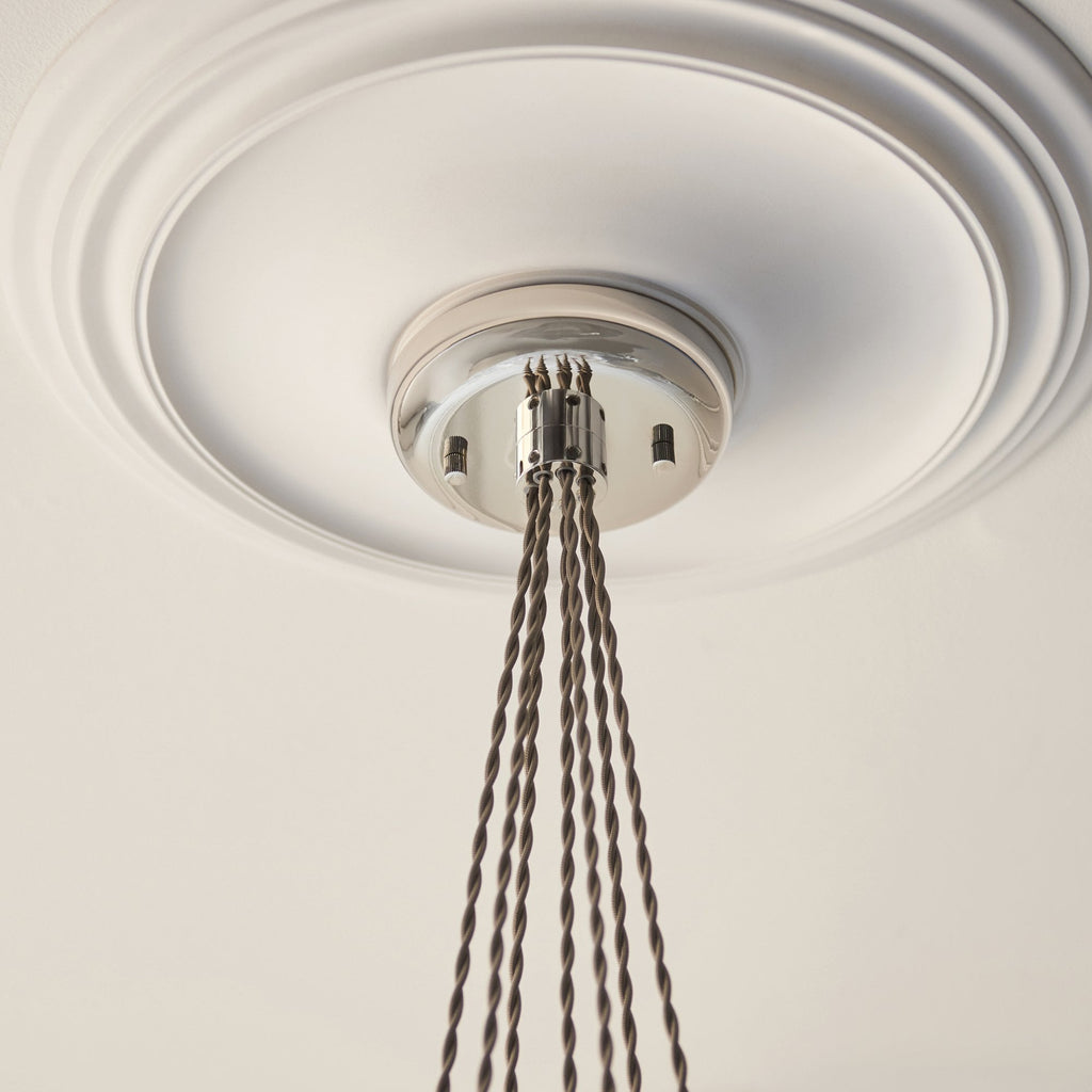 120651 7 Light Pendant Bright Nickel Plate & Clear Ribbed Glass