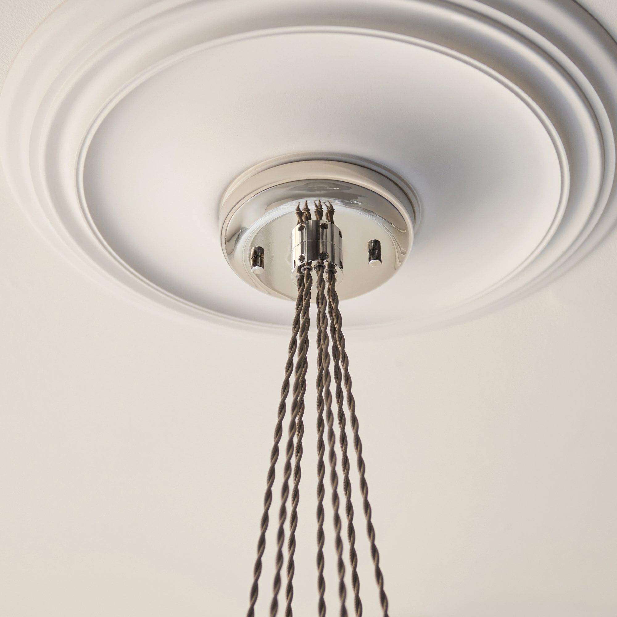 120651 7 Light Pendant Bright Nickel Plate & Clear Ribbed Glass