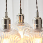 120652 3 Light Pendant Bright Nickel Plate & Clear Ribbed Glass
