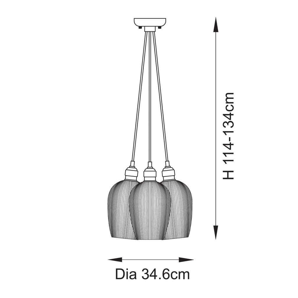 120652 3 Light Pendant Bright Nickel Plate & Clear Ribbed Glass