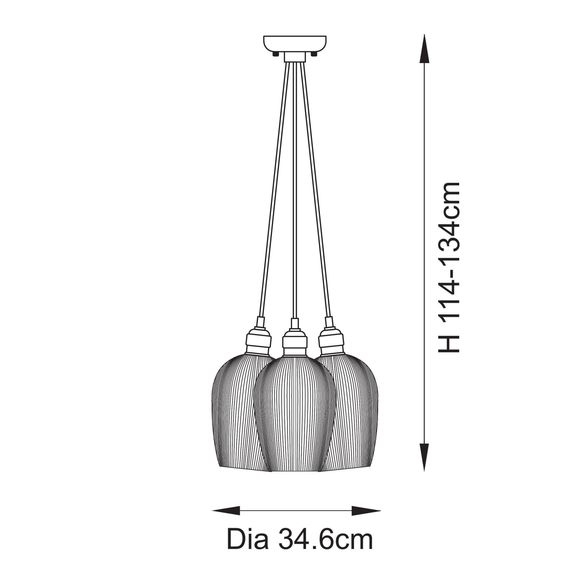 120652 3 Light Pendant Bright Nickel Plate & Clear Ribbed Glass