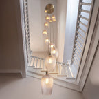 120653 13 Light Pendant Antique Brass Plate & Clear Ribbed Glass