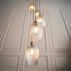 120653 13 Light Pendant Antique Brass Plate & Clear Ribbed Glass