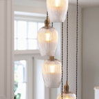120653 13 Light Pendant Antique Brass Plate & Clear Ribbed Glass