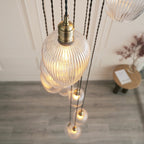 120653 13 Light Pendant Antique Brass Plate & Clear Ribbed Glass